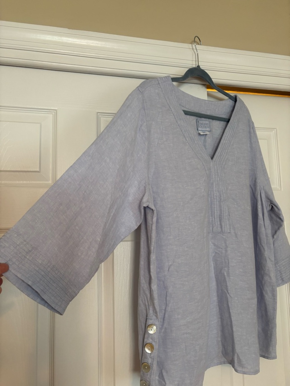 Sigrid Olsen Light Blue V-Neck Tunic with Side Button Detail